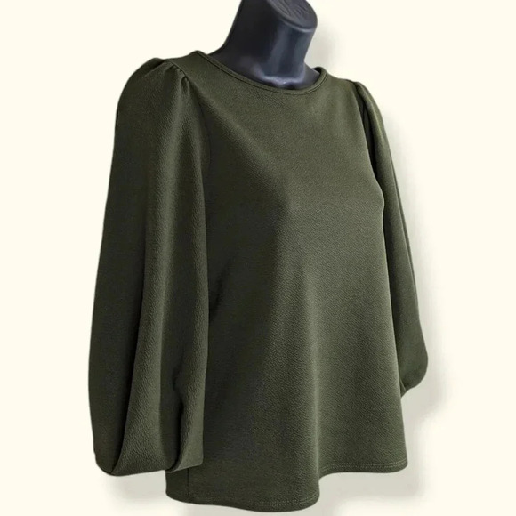 Green Envelope Puffy Sleeve Blouse - Picture 3 of 6